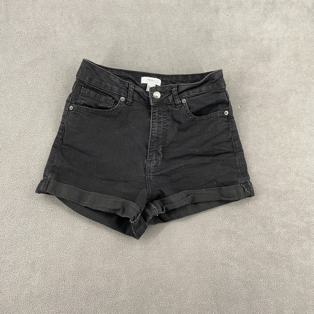Forever 21 Premium Shorts Womens 27 Black Denim Mid Rise Rolled Cuff Casual Wear